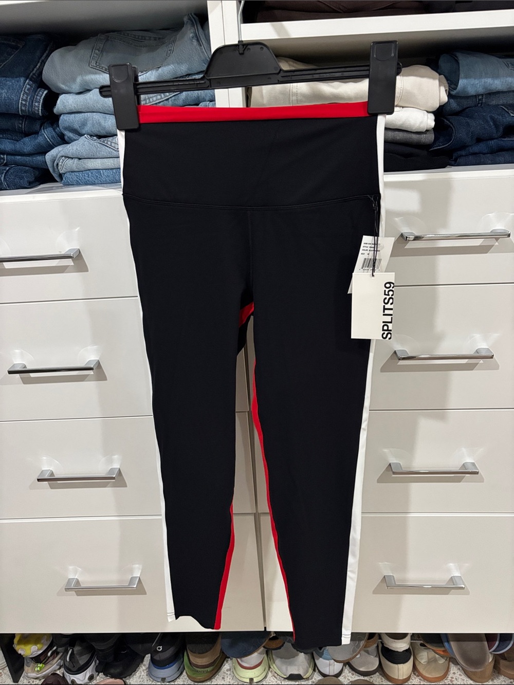 Splits59 Black Leggings with Red and White Trim